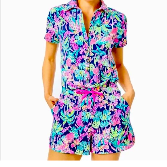 NWT LILLY PULITZER L JORGE ROMPER OYSTER BAY SEEN AND HERD - Picture 4 of 5